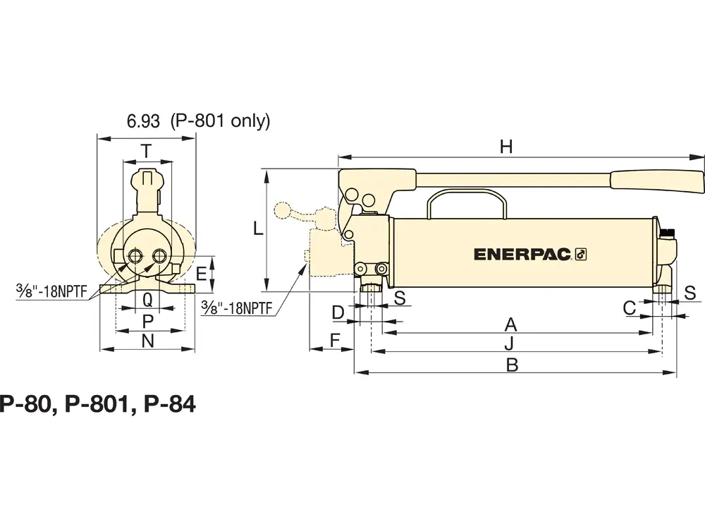 ابعاد پمپ هیدرولیک انرپک دستی مدل P84